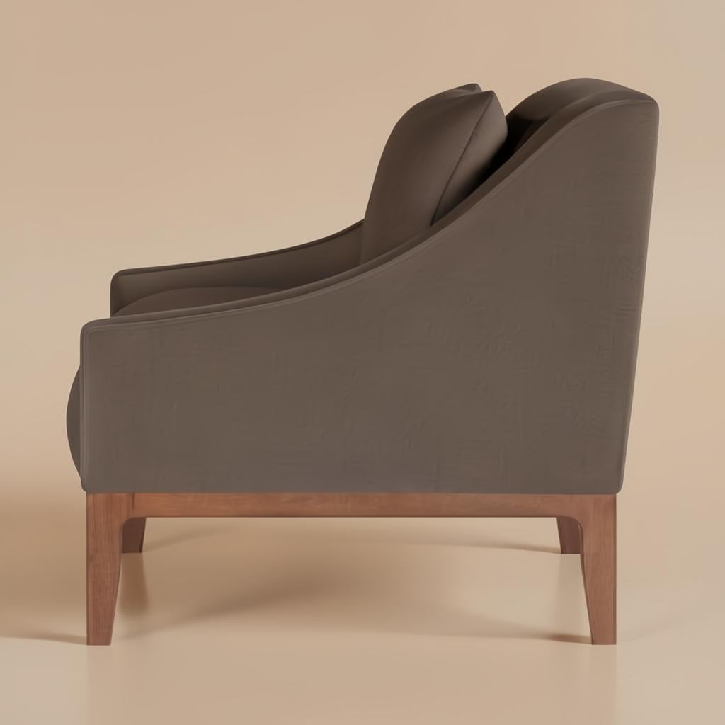 Surya Casey accent chair with dark brown recycled fabric upholstery and a rubber wood base.