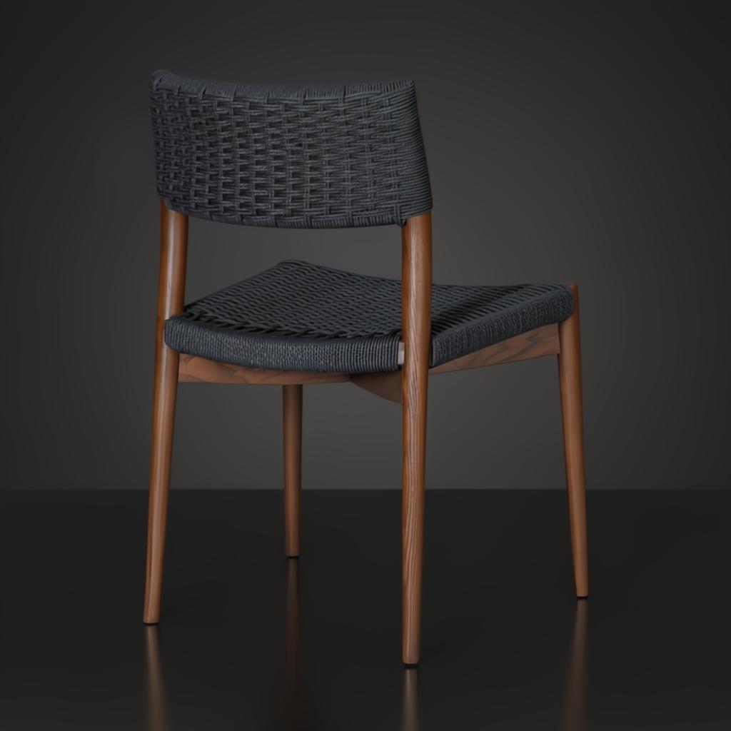Surya Chia Dining Chair with brown stained ash wood base and dark woven seat and back.