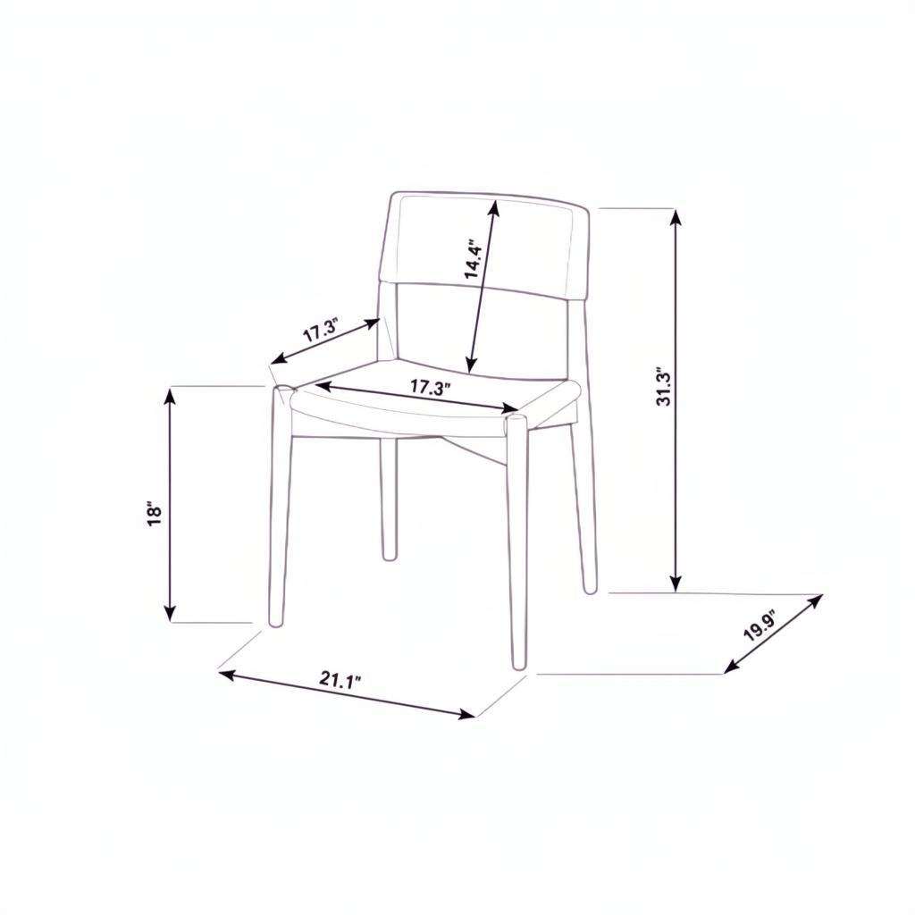 Line drawing of the Surya Chia Dining Chair with brown stained ash wood base and polyurethane foam cushion.