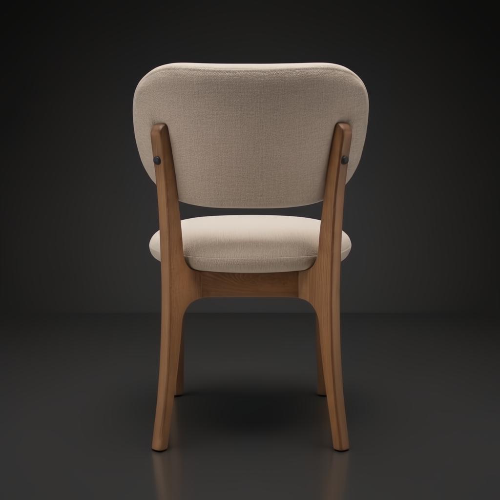 Surya Devin Dining Chair, cream polyester upholstery with wheat-colored beechwood base, back view.