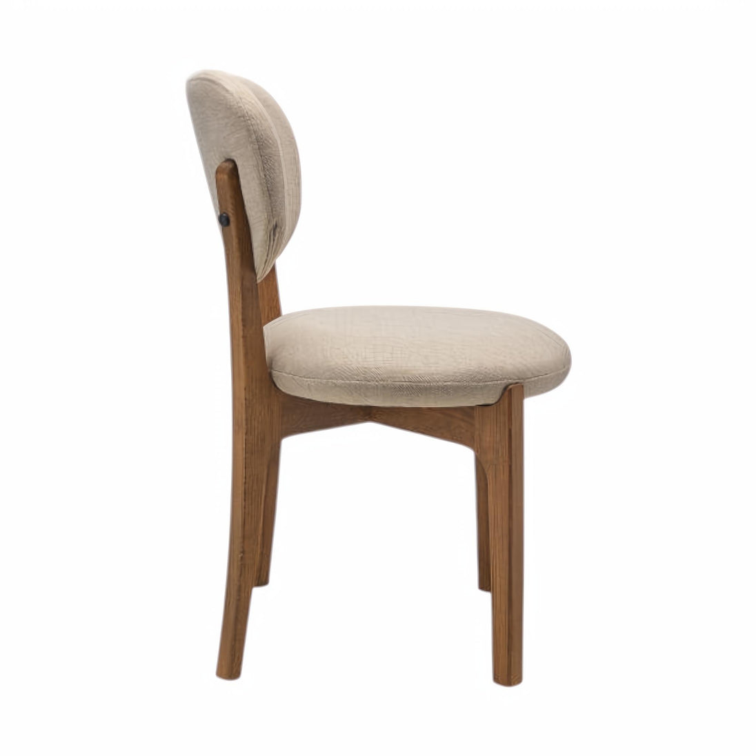 Surya Devin Dining Chair with cream polyester upholstery and a wheat-colored beechwood base, side view.