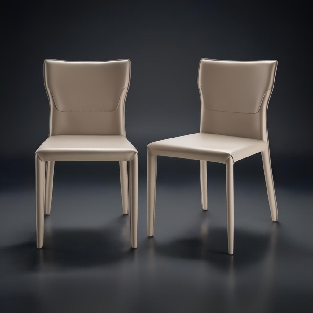 Set of two Surya Eric dining chairs with light brown PVC upholstery and a sleek, armless design.