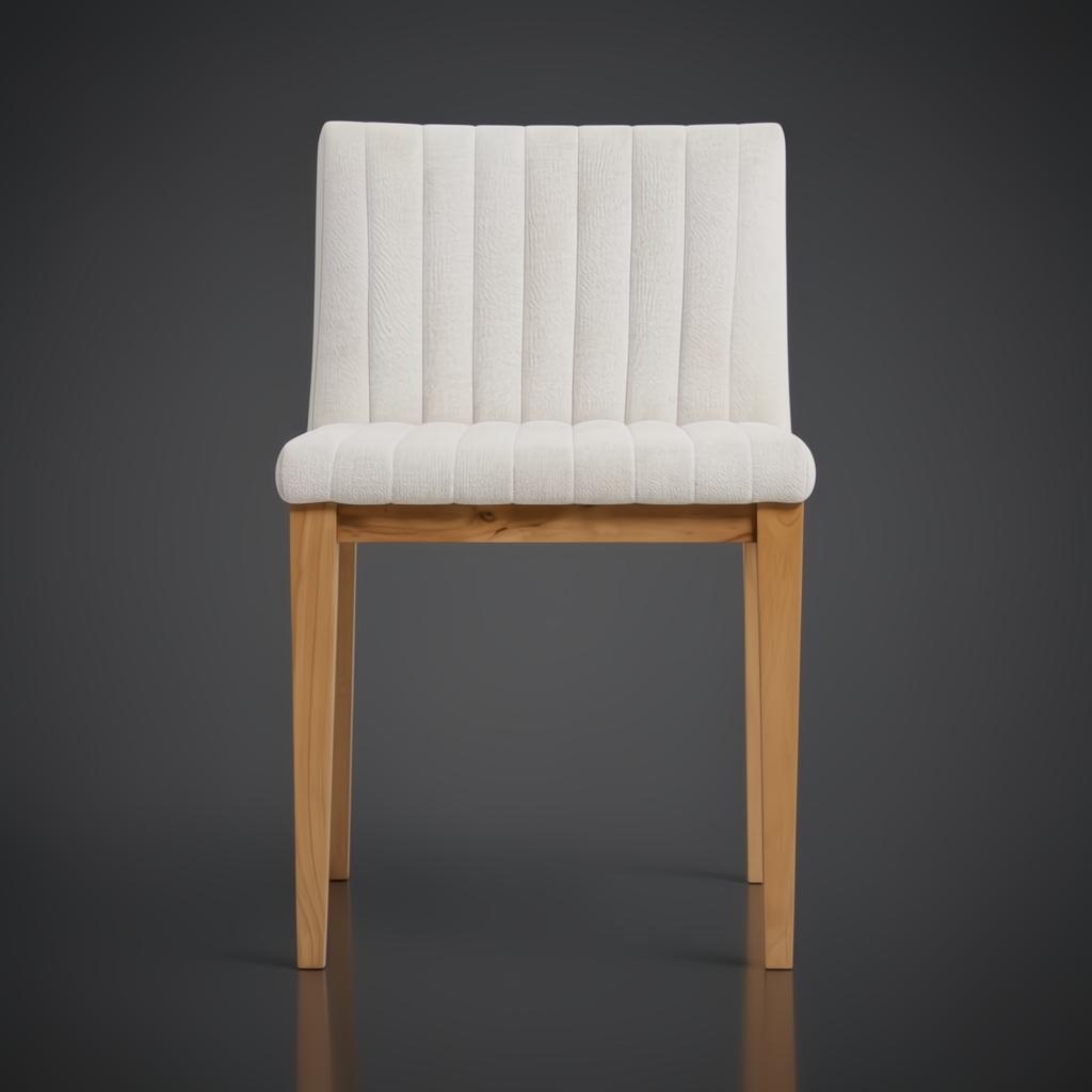 Surya Joanne dining chair with off-white polyester upholstery, vertical channel tufting, and a wheat rubber wood base.