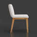 Surya Joanne dining chair with off-white polyester upholstery and wheat rubber wood base, side view.