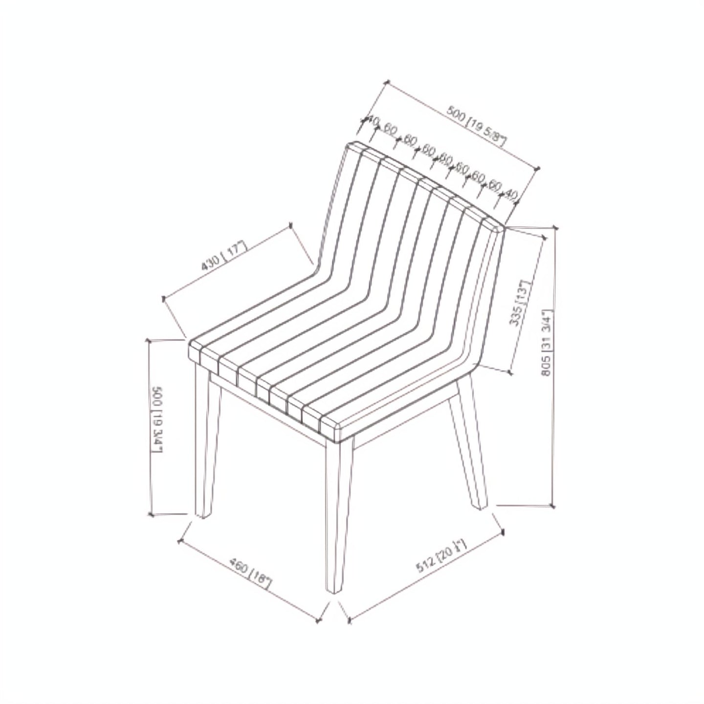 Line drawing of the Surya Joanne Dining Chair with dimensions: 32"H x 20"W x 22"D.