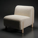 Off-white polyester accent chair with a soft, textured look and light brown rubber wood legs.