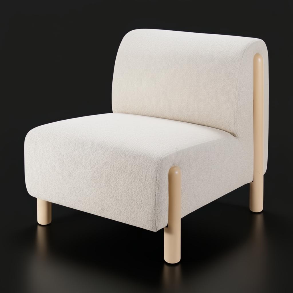 Surya Kenwood Accent Chair with white polyester upholstery and light brown rubber wood legs.