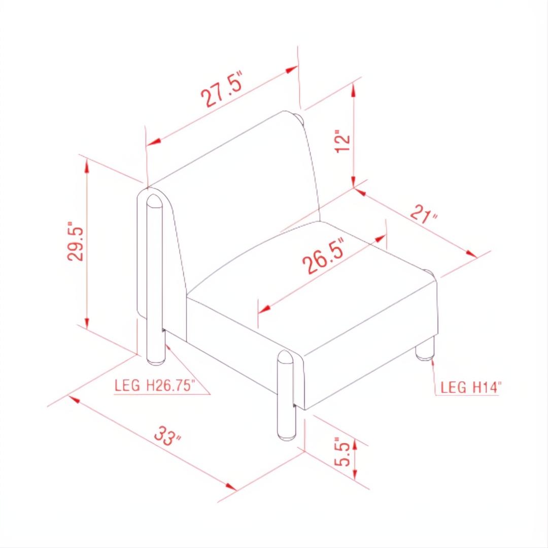 Isometric line drawing of the Surya Kenwood Accent Chair with key dimensions labeled.