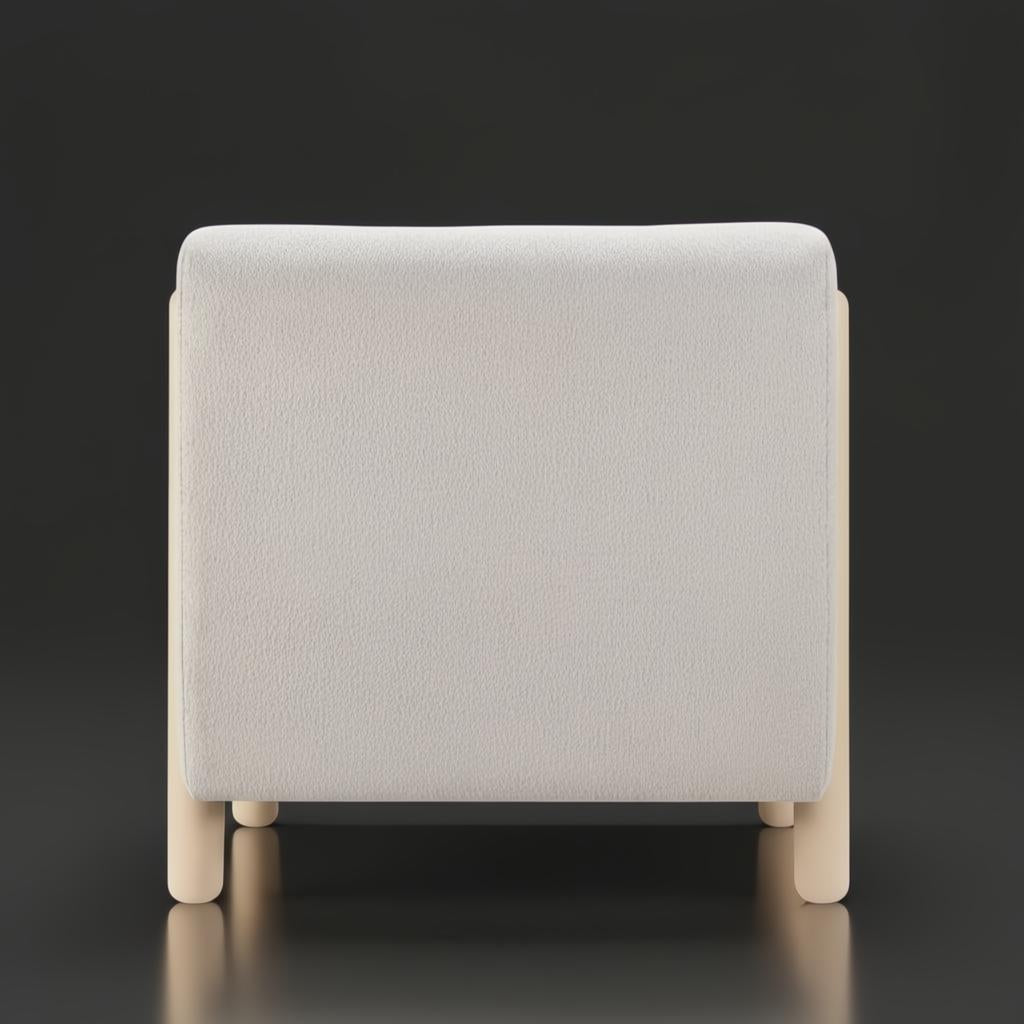Surya Kenwood Accent Chair with white polyester upholstery and light brown rubber wood base.