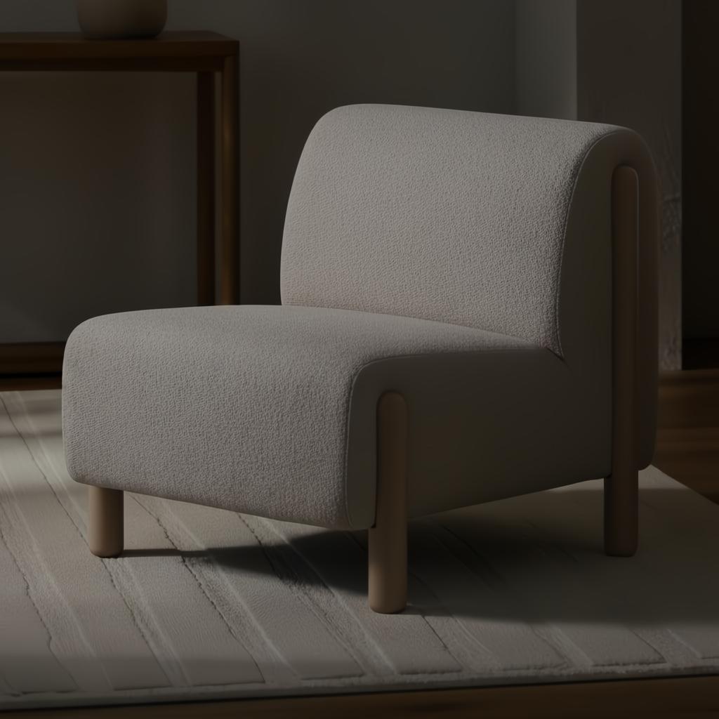 White Surya Kenwood Accent Chair with 100% polyester upholstery and brown rubber wood base.