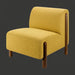 Yellow polyester Surya Kenwood accent chair with a wide profile and dark brown rubber wood base.