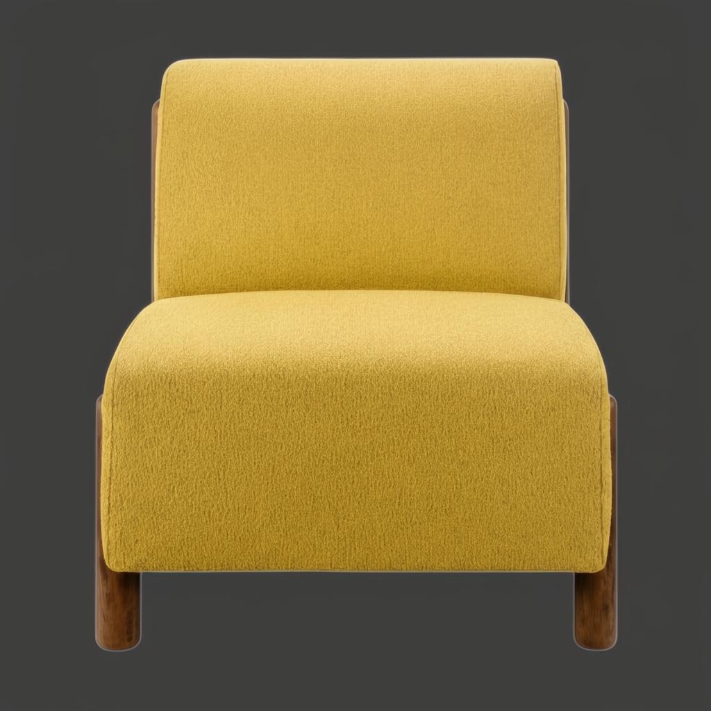 Yellow polyester Surya Kenwood accent chair with dark brown rubber wood base, front view.