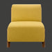 Yellow polyester Surya Kenwood accent chair with dark brown rubber wood base, front view.