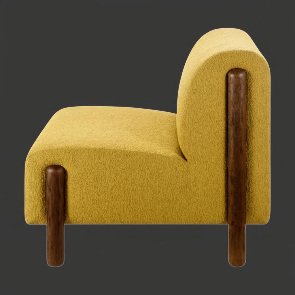 Yellow polyester Surya Kenwood accent chair with a dark brown rubber wood base, 30"H x 34"W x 38"D.
