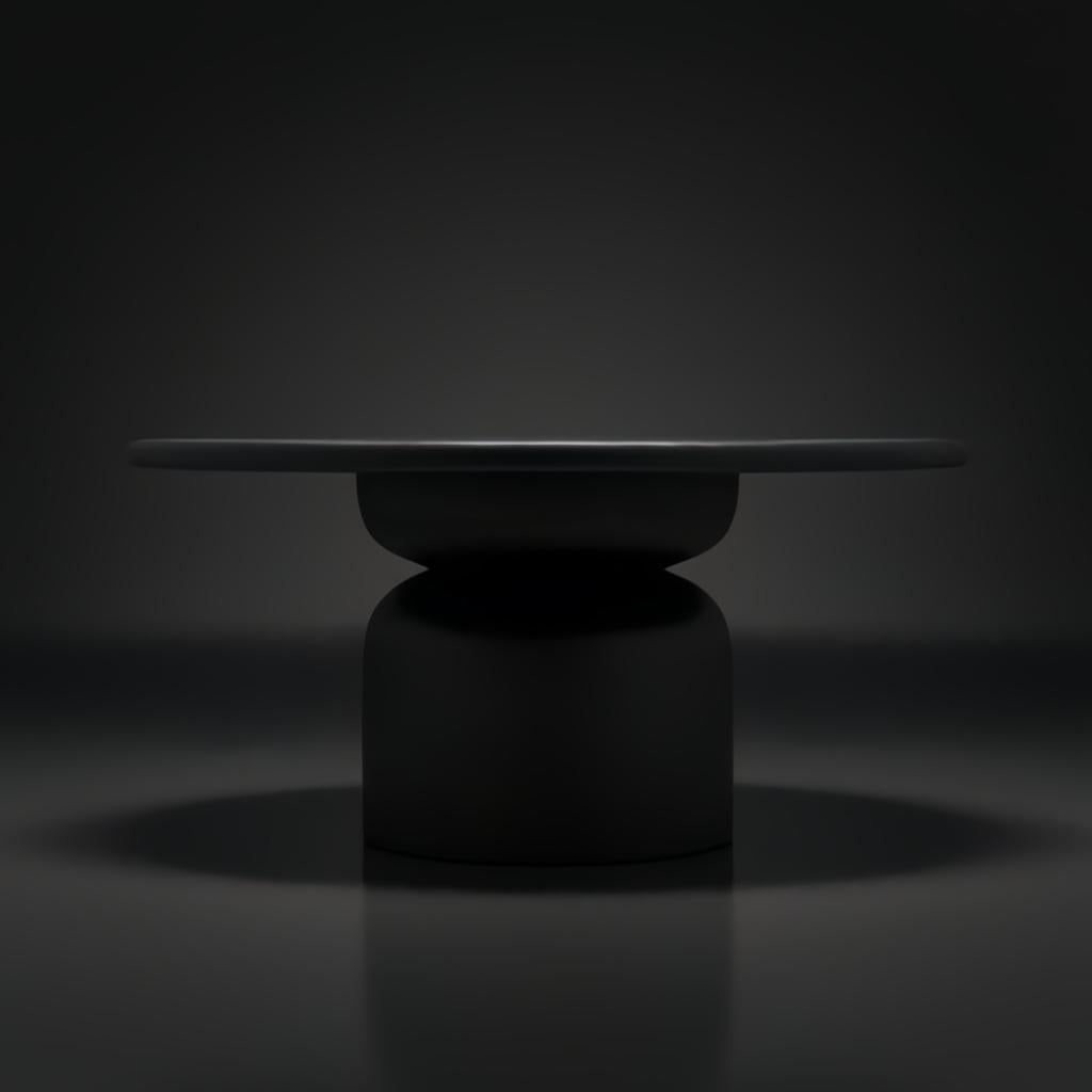 Surya Koben 60" round black brushed mango wood dining table with a turned base.