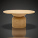 Surya Koben 60" round beige mango wood dining table with a modern pedestal base.