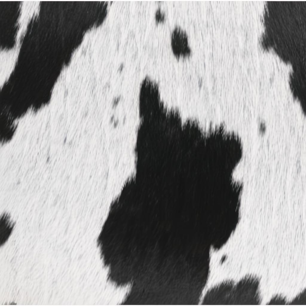 Black and white cowhide pattern, a close-up of natural animal print texture.