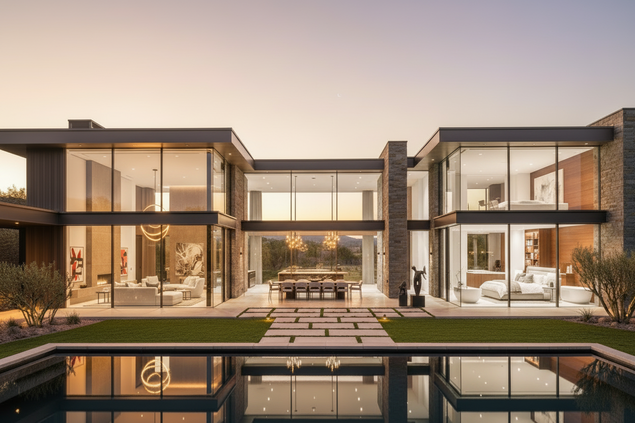 Luxury Home Exterior - Neutral White Interior Lighting