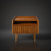 Brown Surya Madri nightstand with a poplar top, fluted drawer, open shelf, and gold-capped tapered legs.