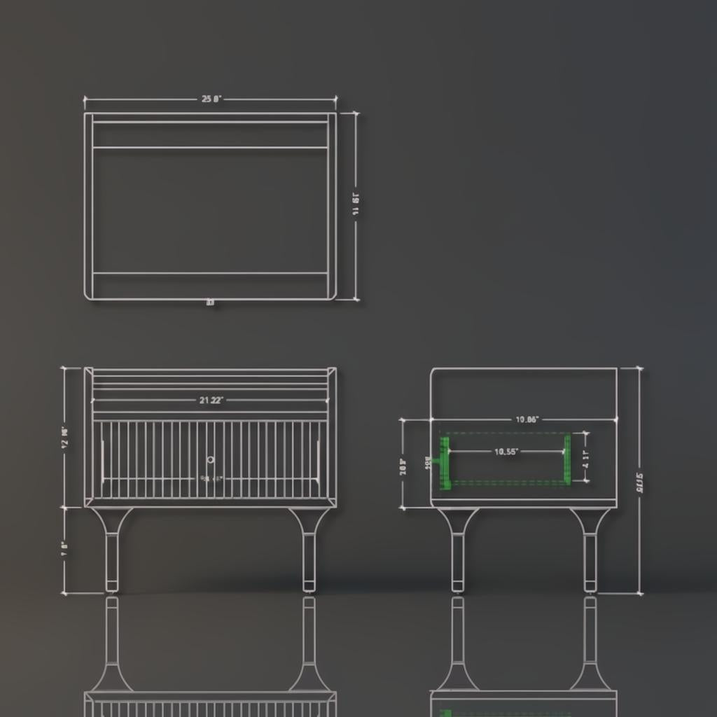 Technical drawing of a brown Madri nightstand, showing top, front, and side dimensions.