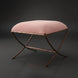 Surya Misho ottoman with a blush pink polyester cushion and metallic copper iron X-frame base.