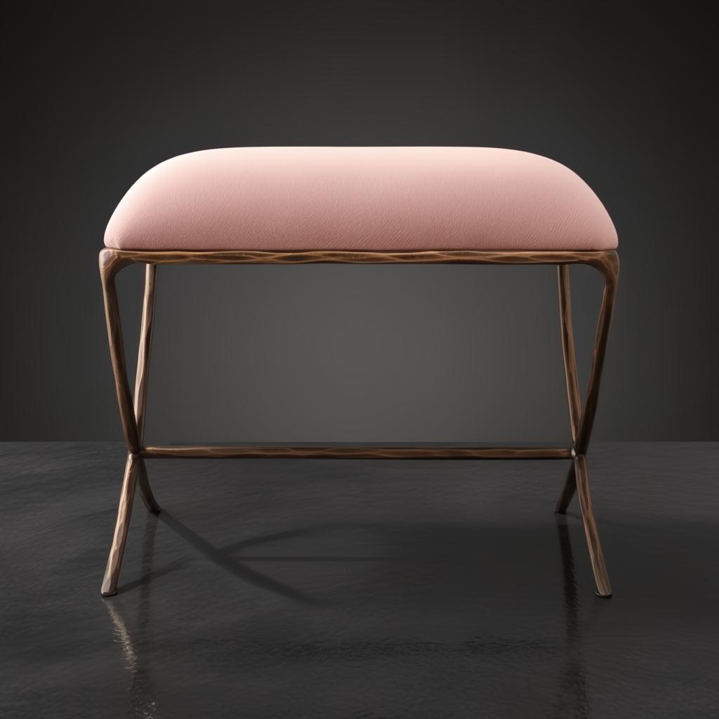 Surya Misho ottoman with a metallic copper finish, pink polyester cushion, and updated traditional design.
