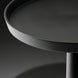 Close-up of a black aluminum Surya Molino end table with a round top and pedestal base.