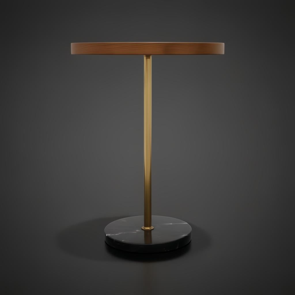 Surya Nano End Table with brown oak veneer top, gold metal stem, and black marble base.