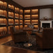 Surya Nano End Table with brown oak veneer top and beige marble base in a luxurious lounge.