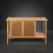 Surya Orly Cabinet: brown and wheat brown mango wood cabinet with woven paper doors and open shelf.
