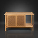 Surya Orly Cabinet: brown and wheat brown mango wood cabinet with woven paper doors and open shelf.