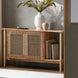 Surya Orly Cabinet: brown and wheat brown mango wood cabinet with woven paper doors and open shelving.