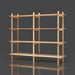 Light brown mango wood bookcase with four wide shelves and a minimalist design.