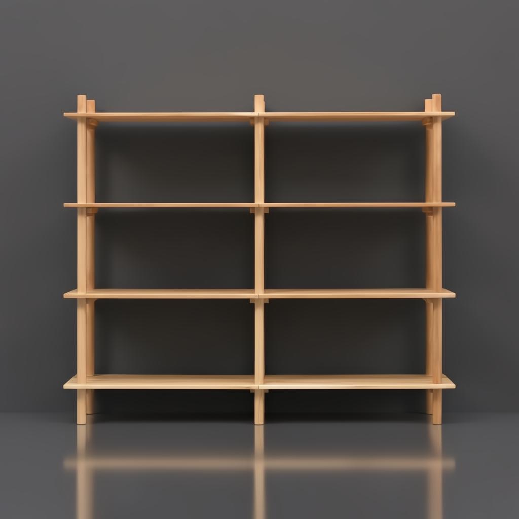 Wide, light brown mango wood bookcase with four shelves and a clean, natural design.