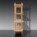 Light brown mango wood bookcase with four open shelves, viewed from the side.