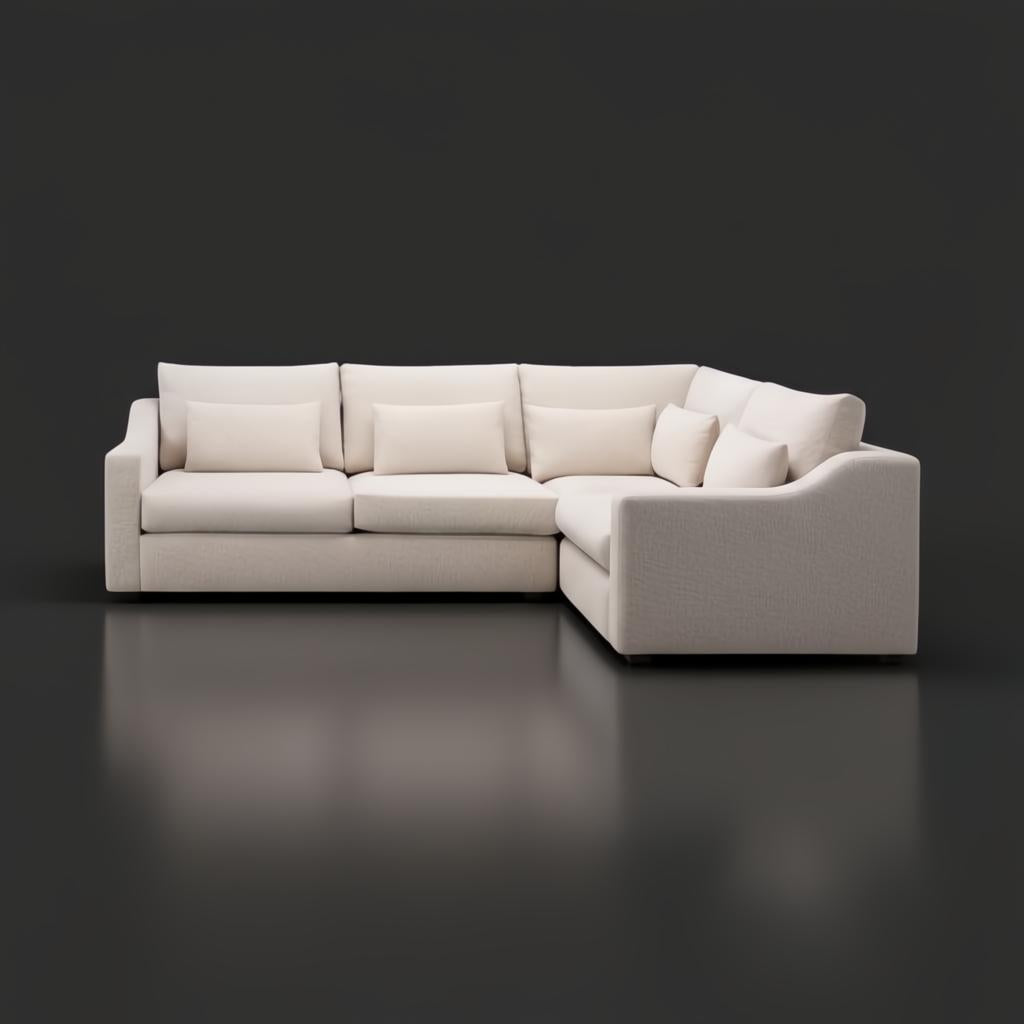 Surya Pedersen Left Arm Facing Sectional in light beige polyester with five matching pillows.