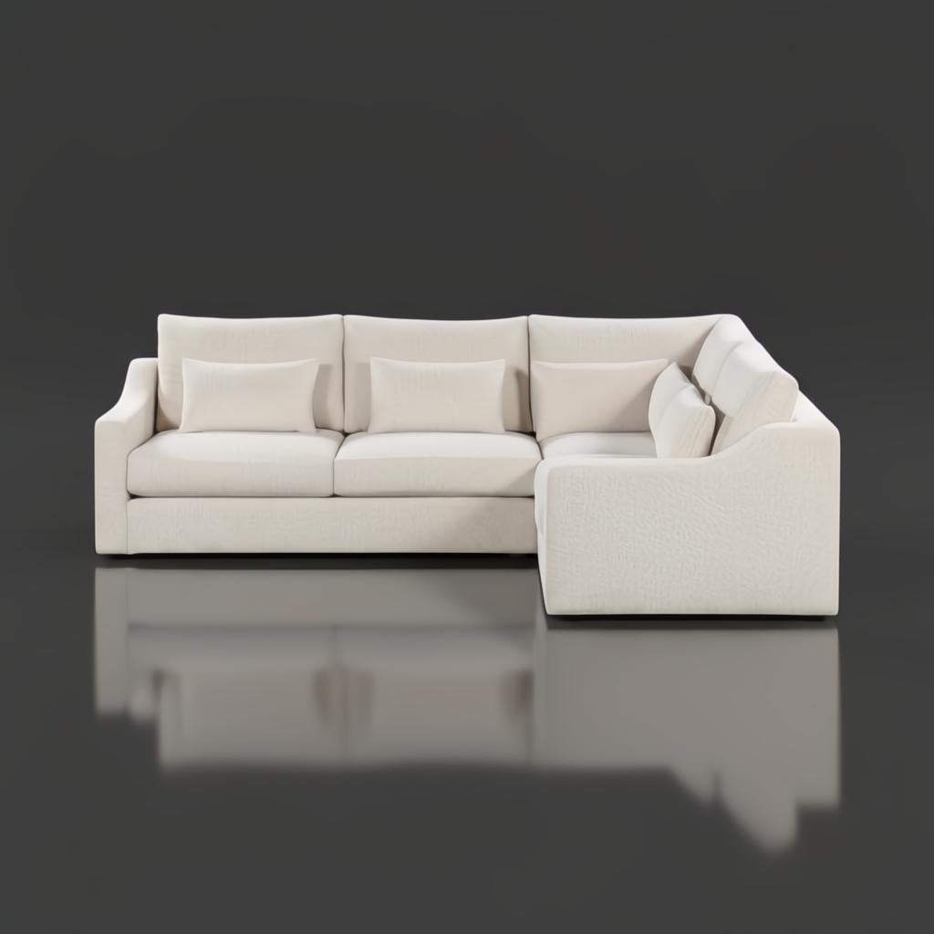 Cream left-arm-facing sectional sofa with five matching pillows and a modern design.