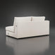 Back view of a light beige fabric sectional sofa with a low profile and exposed metal accents.