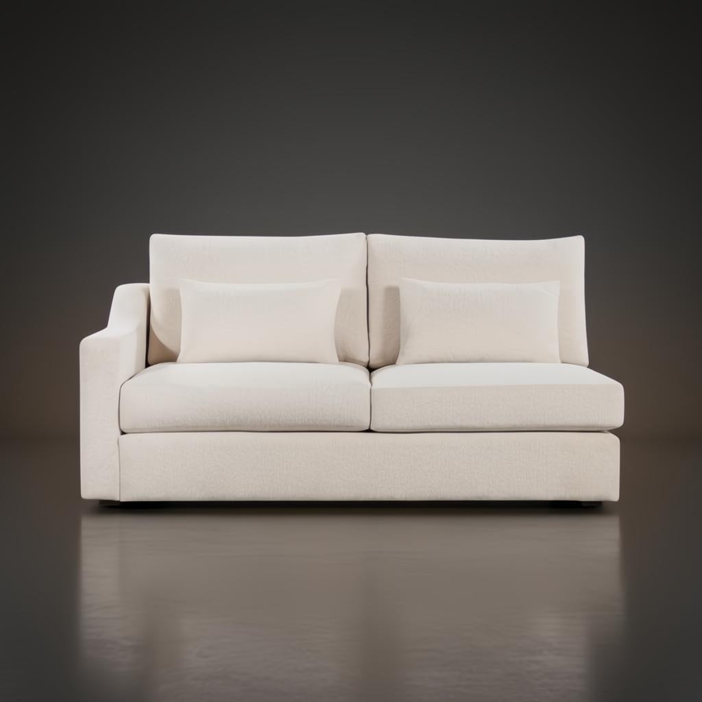 Surya Pedersen Left Arm Facing Sectional in light beige polyester with two cushions and pillows.