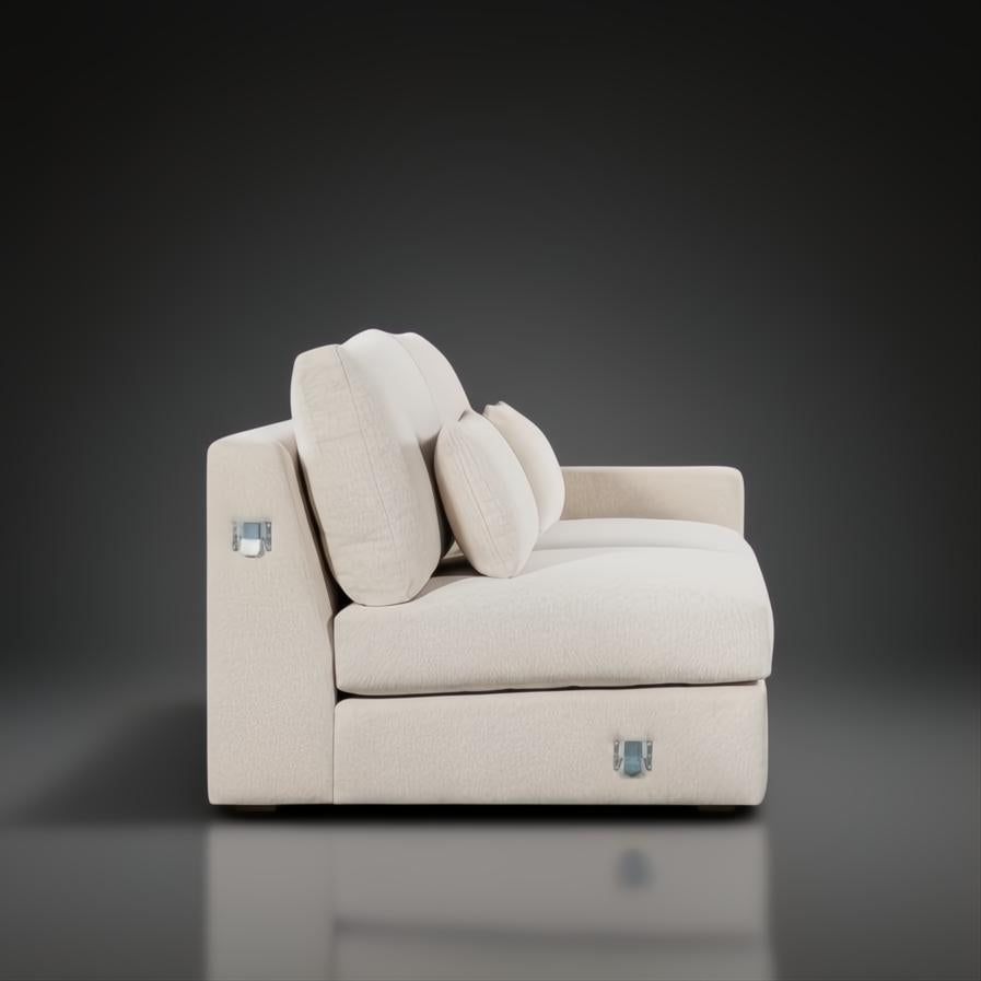 Surya Pedersen Left Arm Facing Sectional in light brown polyester with a brown poplar base.