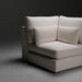 Light beige polyester sectional sofa with plush cushions and two matching throw pillows.