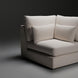 Light beige polyester sectional sofa with plush cushions and two matching throw pillows.