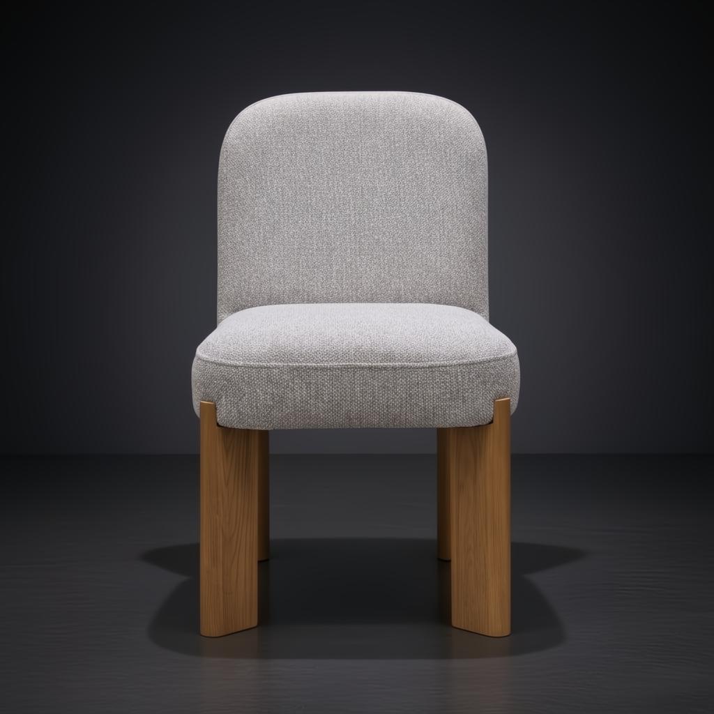 Surya Pico Dining Chair with taupe polyester-linen upholstery and brown rubber wood base.