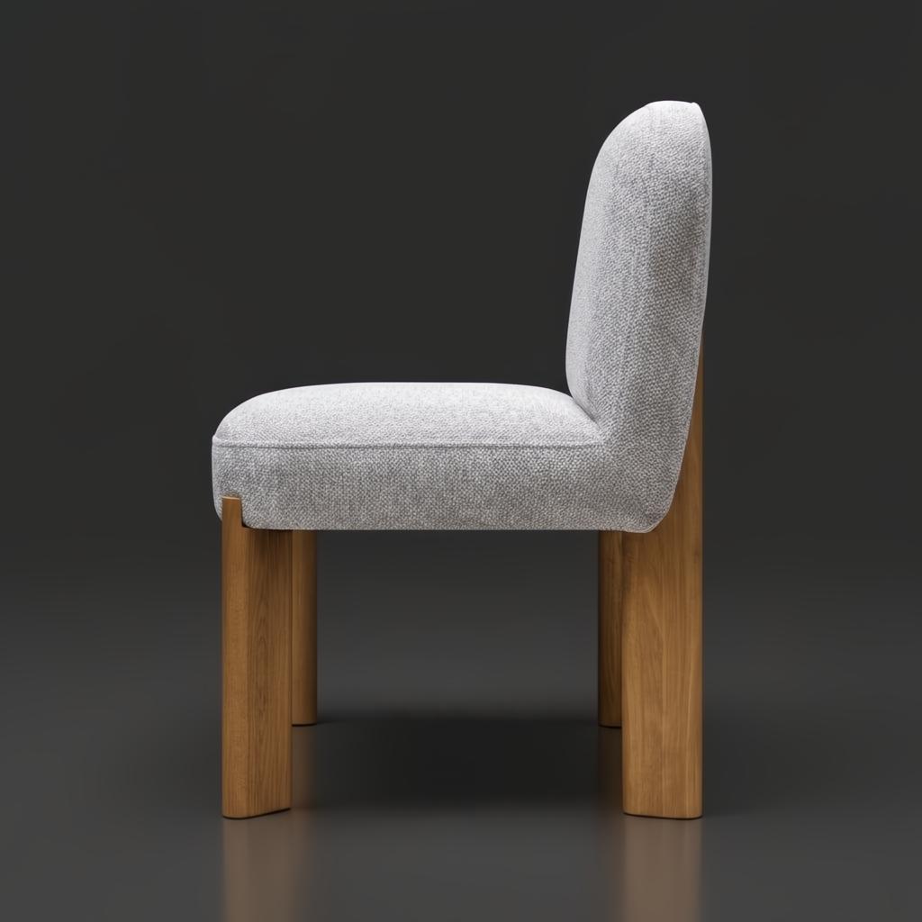 Surya Pico Dining Chair with taupe polyester-linen upholstery and brown rubber wood base, side view.
