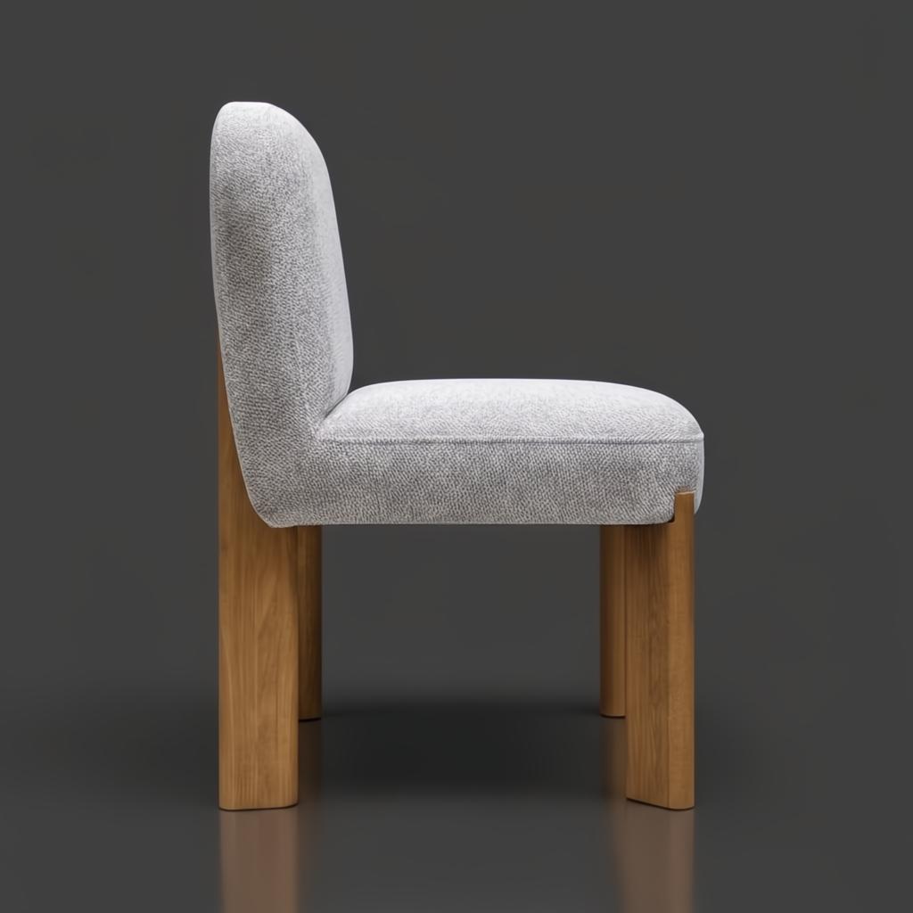 Surya Pico Dining Chair with taupe polyester-linen upholstery and brown rubber wood base, side view.
