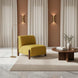Yellow Surya Kenwood accent chair with dark brown rubber wood base in a modern living room.
