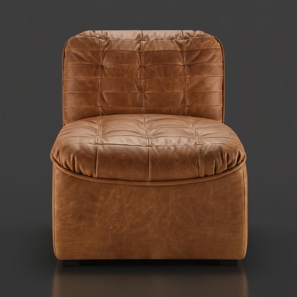 Surya Oryan modular chair with brown leather upholstery and a black rubber wood base.
