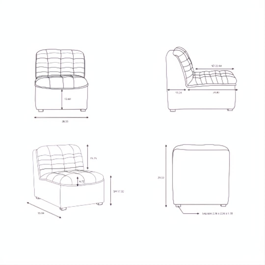 Line drawings of the Surya Oryan Modular Sofa, showing front, side, and top dimensions.