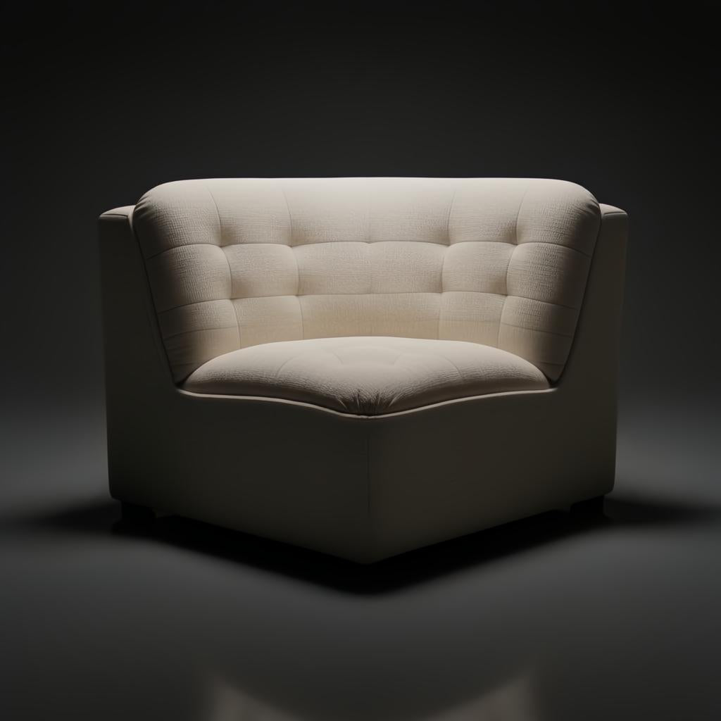 Compact cream modular sofa with tufted back and seat, ideal for accent seating.