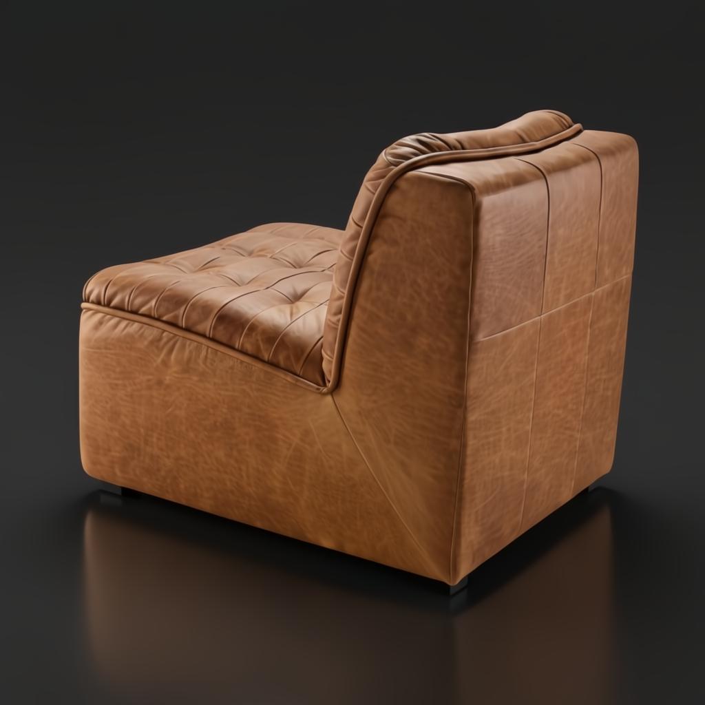 Surya Oryan modular chair with brown tufted leather upholstery and a black rubber wood base.
